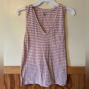 Madewell Pink and Brown Striped V-Neck Tank